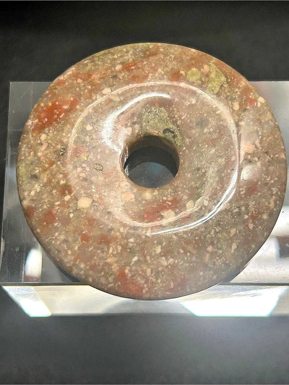 Statement Natural Unakite Gemstone Donut Pendant on Brown Silk Cord Necklace
